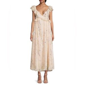 Koko + Mason Beige Floral Ruffle Sleeve Maxi Dress‎ Size XS